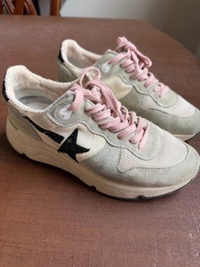 Golden Goose Beige & Pink Star Platform Sneakers